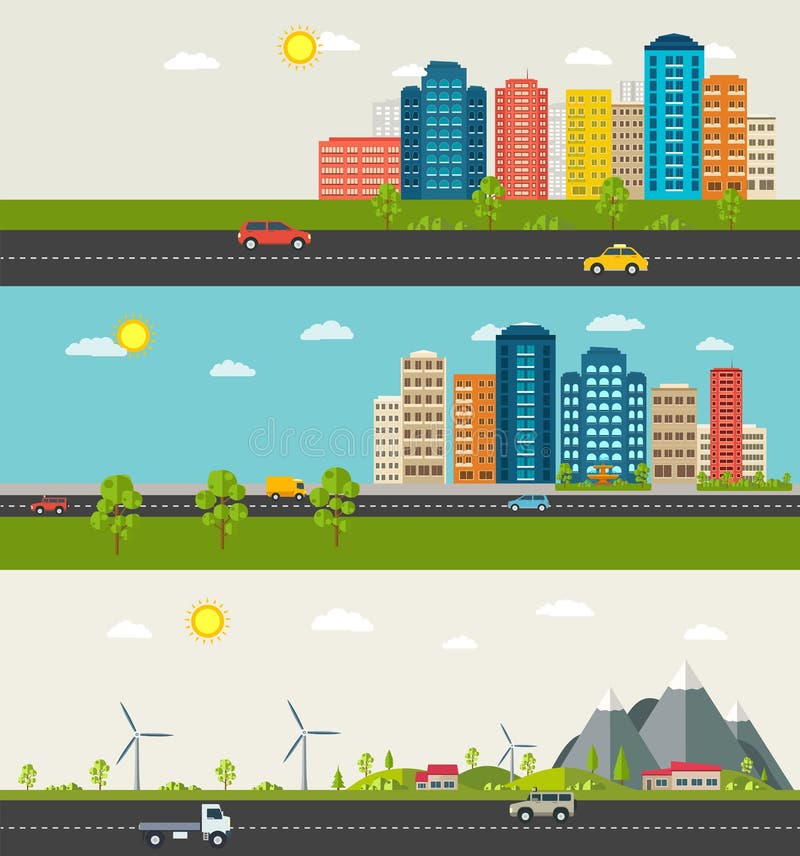 Ensemble de paysage urbain et suburbain Bâtiment moderne de la vie urbaine illustration stock Ensemble de paysage urbain et suburbain Bâtiment moderne de la vie urbaine illustration stock