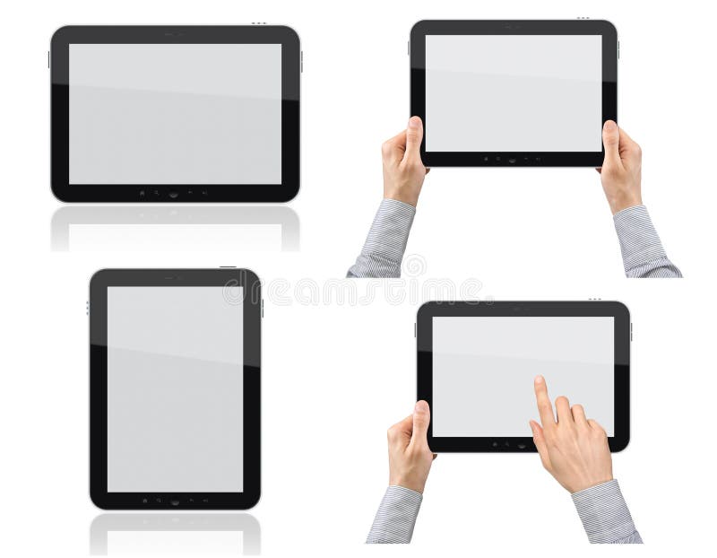Ensemble de PC de tablette avec des mains photographie stock libre de droits