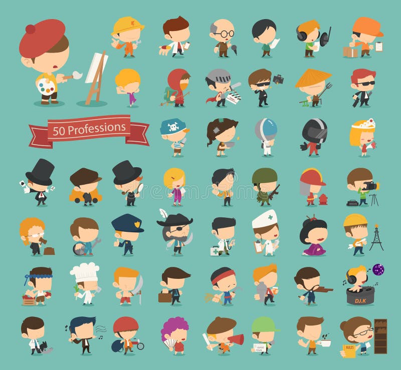 Ensemble de 50 professions illustration stock Ensemble de 50 professions illustration stock