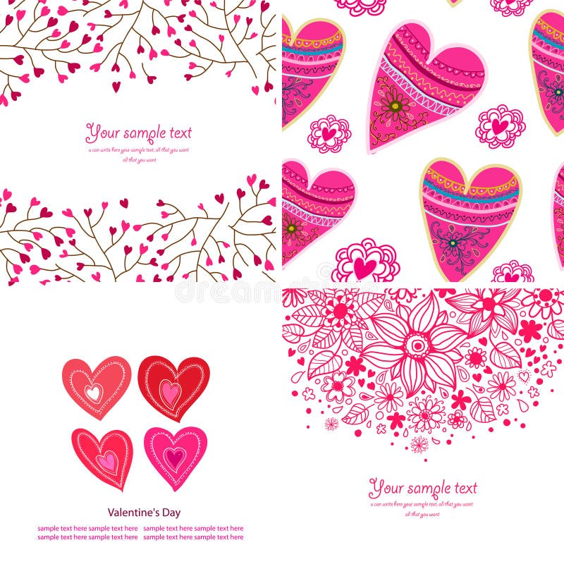 Ensemble de quatre milieux heureux de jour de valentines. illustration stock