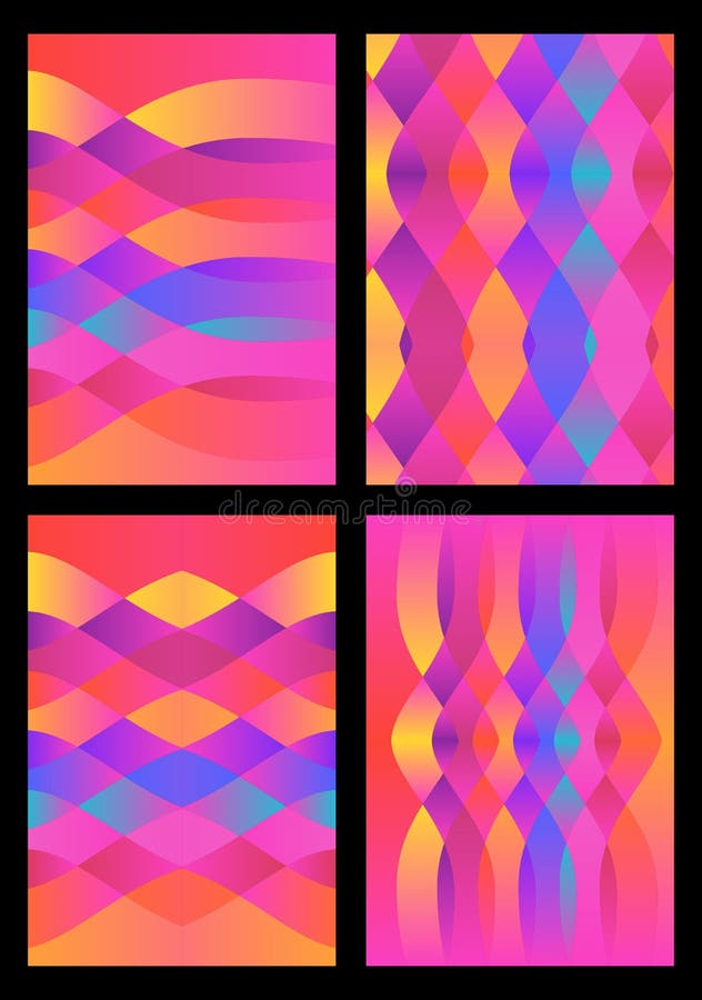 Ensemble de quatre modèles onduleux multicolores lumineux Illustration de vecteur de gradient illustration stock Ensemble de quatre modèles onduleux multicolores lumineux Illustration de vecteur de gradient illustration stock