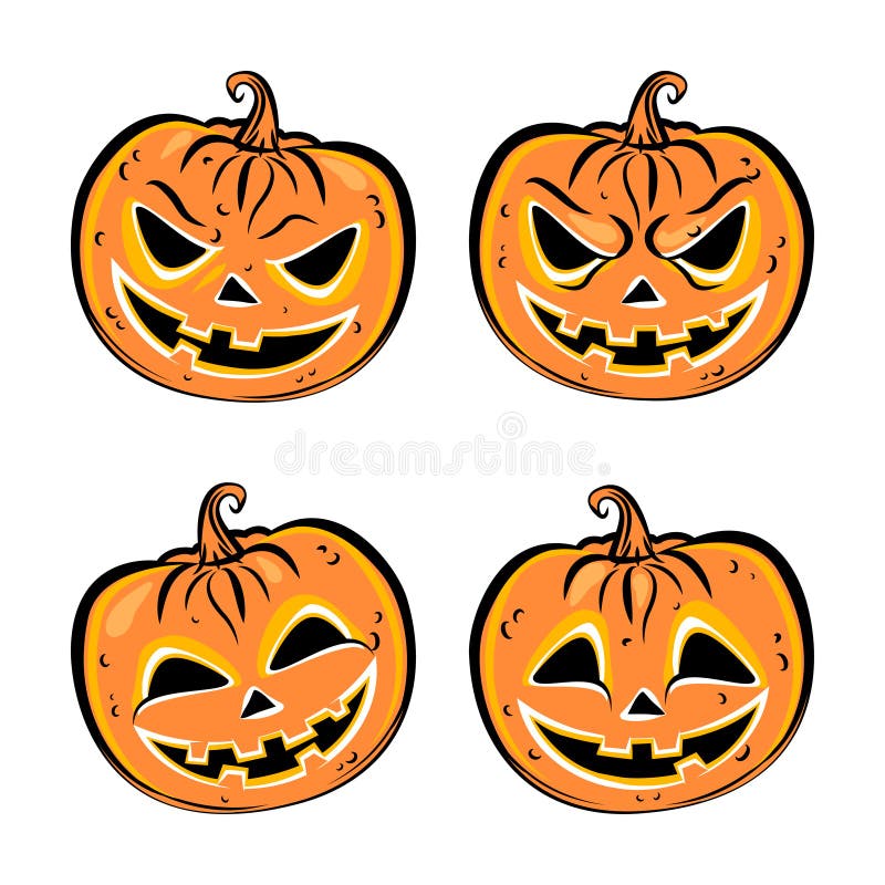 Ensemble de quatre potirons de Halloween Émotions de collection illustration stock Ensemble de quatre potirons de Halloween Émotions de collection illustration stock