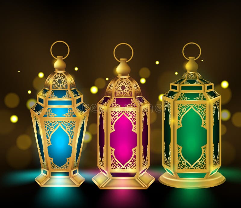 lanterne 3d ramadan kareem suspendue dorée brillante avec bougie sur un  angle différent noir 6934226 Photo de stock chez Vecteezy