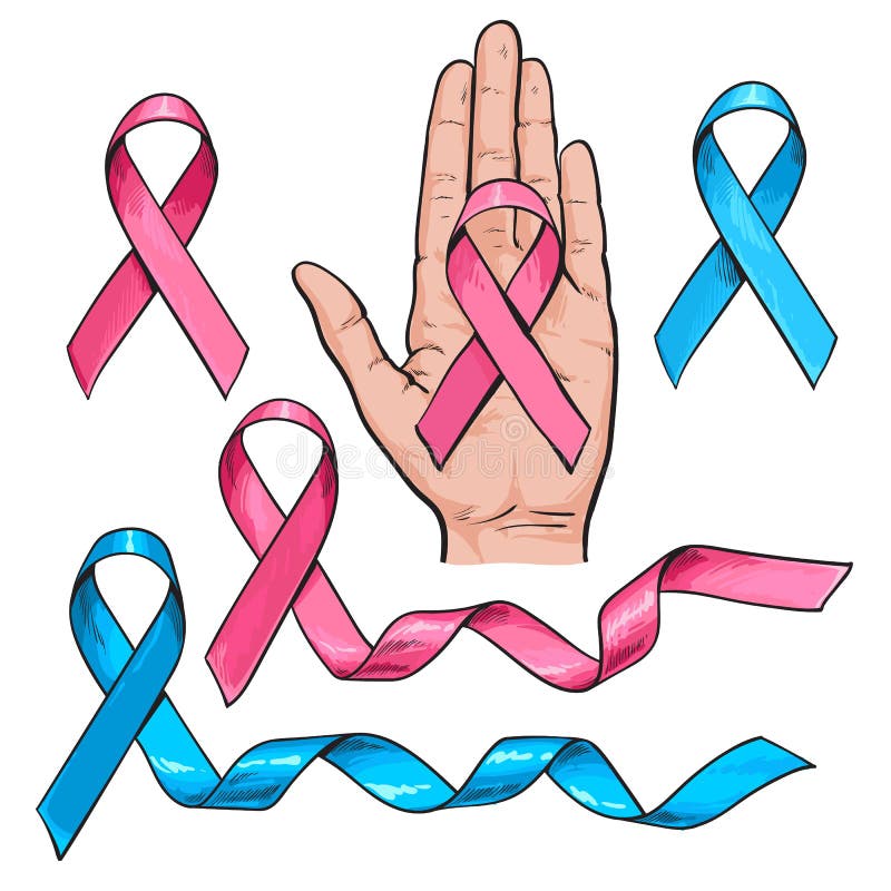 Ensemble de ruban rose et bleu, symbole de conscience de cancer du sein illustration libre de droits Ensemble de ruban rose et bleu, symbole de conscience de cancer du sein illustration libre de droits