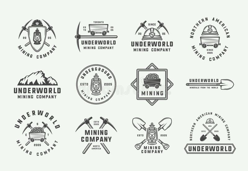 Ensemble de rétros logos d'exploitation ou de construction, d'insignes, d'emblèmes et de labels dans le style de vintage L'indust illustration de vecteur Ensemble de rétros logos d'exploitation ou de construction, d'insignes, d'emblèmes et de labels dans le style de vintage L'indust illustration de vecteur