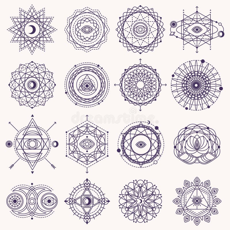 Ensemble de signes sacrés de la géométrie illustration stock Ensemble de signes sacrés de la géométrie illustration stock
