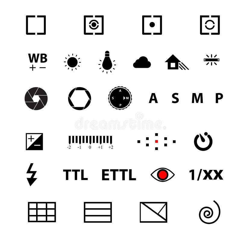Ensemble de symbole de fonction de menu d'appareil-photo