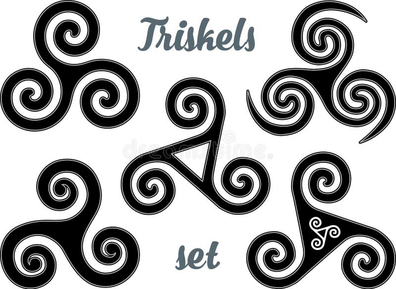 Ensemble de symboles celtique noir et blanc de triskel de vecteur illustration stock Ensemble de symboles celtique noir et blanc de triskel de vecteur illustration stock
