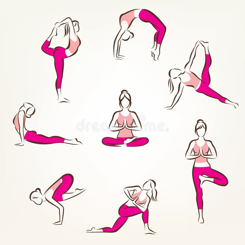Ensemble de symboles de poses de yoga et de pilates illustration de vecteur