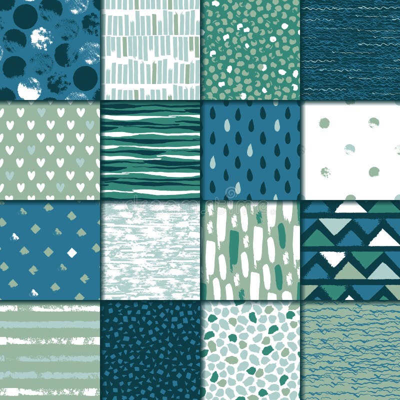 Ensemble de texture 16 sans couture Baisses, points, lignes, rayures, cercles, places, rectangles Formes abstraites dessinées un illustration stock Ensemble de texture 16 sans couture Baisses, points, lignes, rayures, cercles, places, rectangles Formes abstraites dessinées un illustration stock