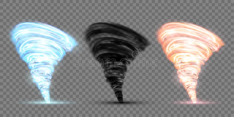 Ensemble de tornades noires, bleues et rouges Tournage illustration stock
