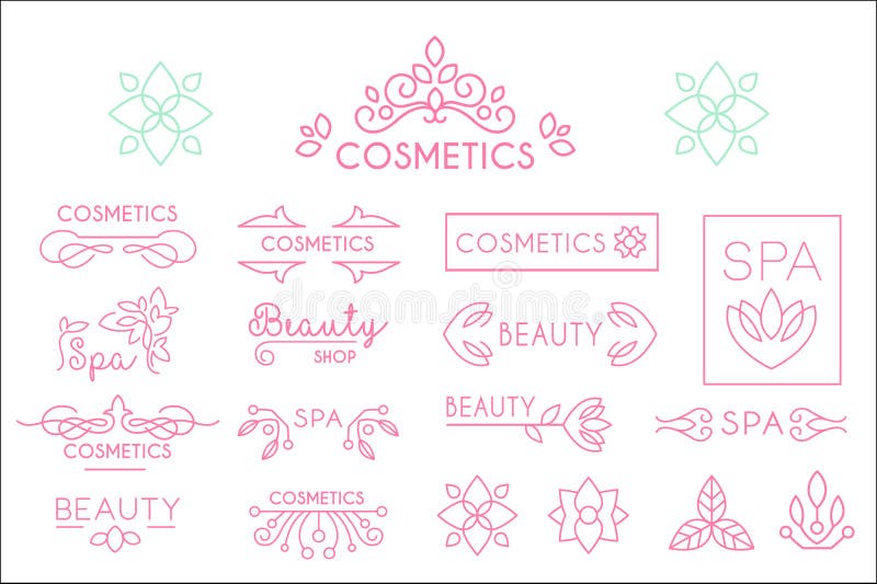 Ensemble de vecteur de calibres linéaires de logo de station thermale et de cosmétiques avec les feuilles et les fleurs naturelle illustration de vecteur Ensemble de vecteur de calibres linéaires de logo de station thermale et de cosmétiques avec les feuilles et les fleurs naturelle illustration de vecteur