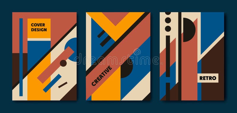 Ensemble de vecteur de couvertures géométriques de rétro bauhaus Utilisation pour des plaquettes, brochures, affiches, bannières illustration stock Ensemble de vecteur de couvertures géométriques de rétro bauhaus Utilisation pour des plaquettes, brochures, affiches, bannières illustration stock