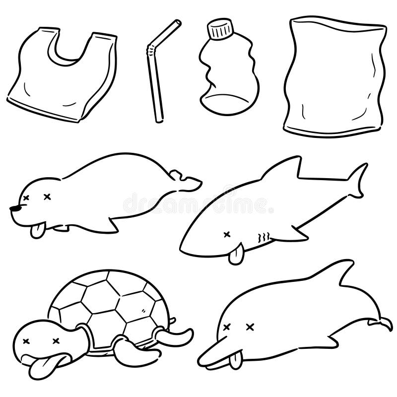 Ensemble de vecteur d'animal et en plastique aquatiques illustration libre de droits Ensemble de vecteur d'animal et en plastique aquatiques illustration libre de droits