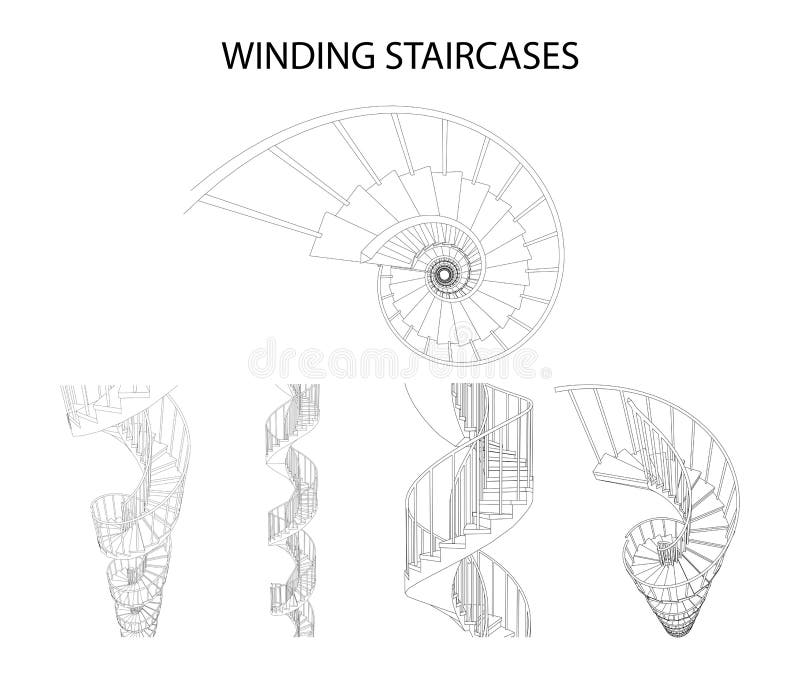 Ensemble de vecteur d'escaliers d'enroulement 3d en spirale illustration libre de droits Ensemble de vecteur d'escaliers d'enroulement 3d en spirale illustration libre de droits