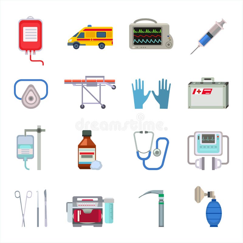 Ensemble de vecteur d'icônes d'ambulance illustration stock Ensemble de vecteur d'icônes d'ambulance illustration stock