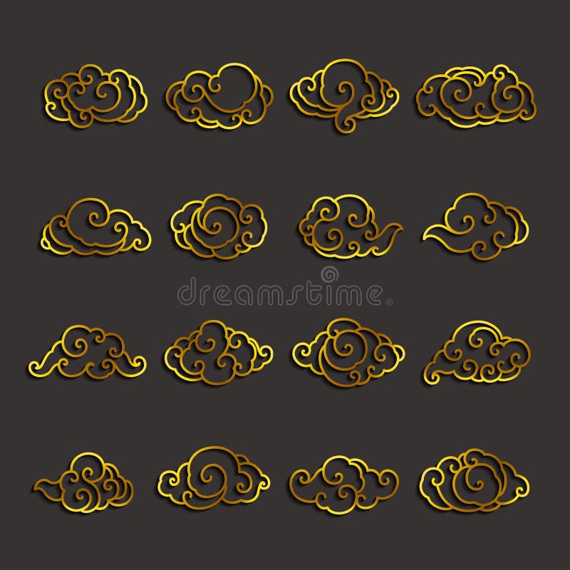 Ensemble de vecteur d'icône de nuages du Japon illustration stock Ensemble de vecteur d'icône de nuages du Japon illustration stock