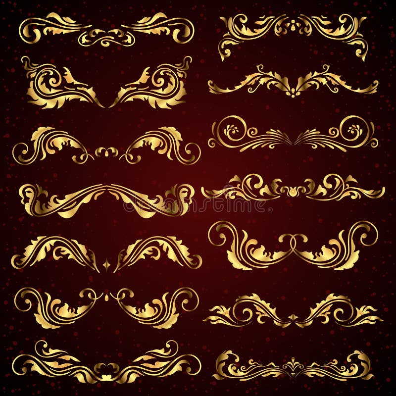 Ensemble de vecteur d'éléments calligraphiques pour la décoration de conception et de page en or illustration de vecteur Ensemble de vecteur d'éléments calligraphiques pour la décoration de conception et de page en or illustration de vecteur