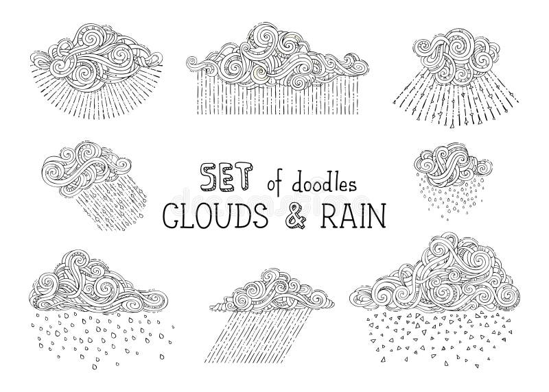 Ensemble de vecteur de baisses de nuages et de pluie de griffonnages illustration de vecteur Ensemble de vecteur de baisses de nuages et de pluie de griffonnages illustration de vecteur