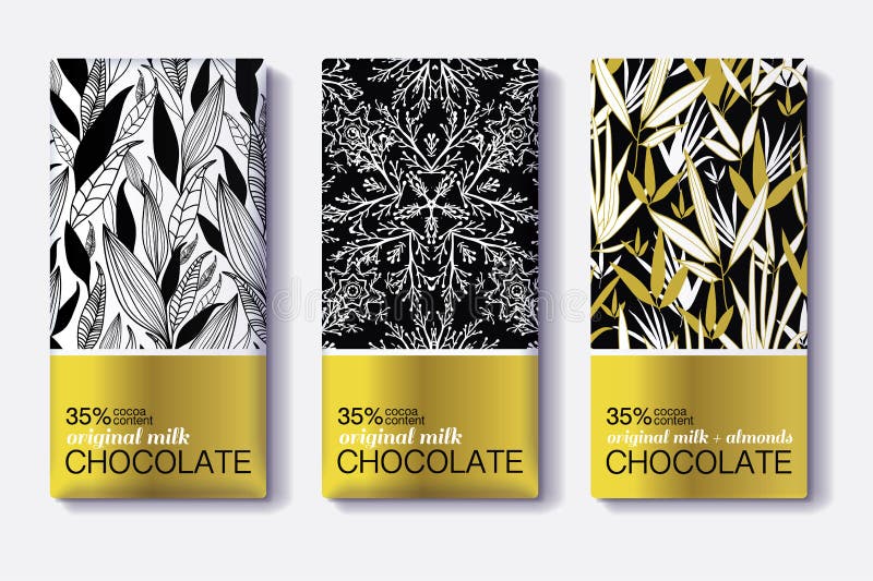 Ensemble de vecteur de barres de chocolat d'or Noir, le blanc modèle des designs d'emballage illustration de vecteur Ensemble de vecteur de barres de chocolat d'or Noir, le blanc modèle des designs d'emballage illustration de vecteur