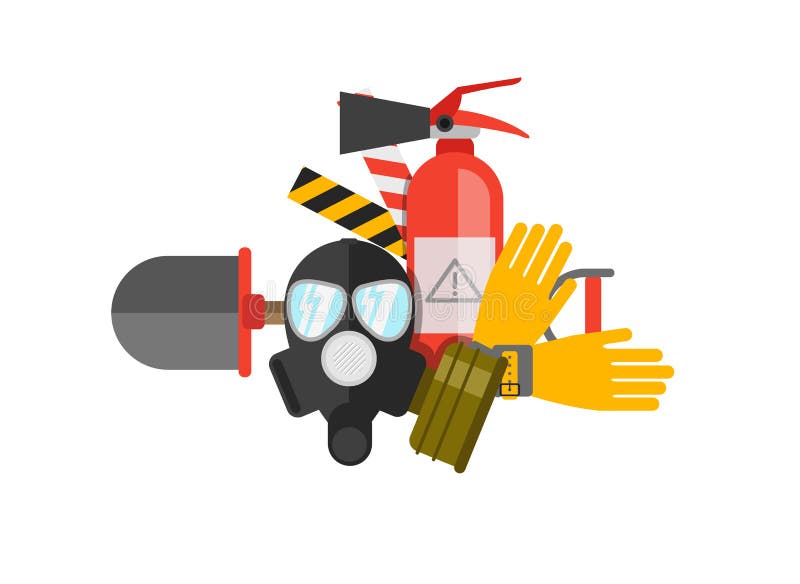 Ensemble de vecteur de dispositif de protection Lutte anti-incendie et feu Un masque de gaz illustration de vecteur Ensemble de vecteur de dispositif de protection Lutte anti-incendie et feu Un masque de gaz illustration de vecteur