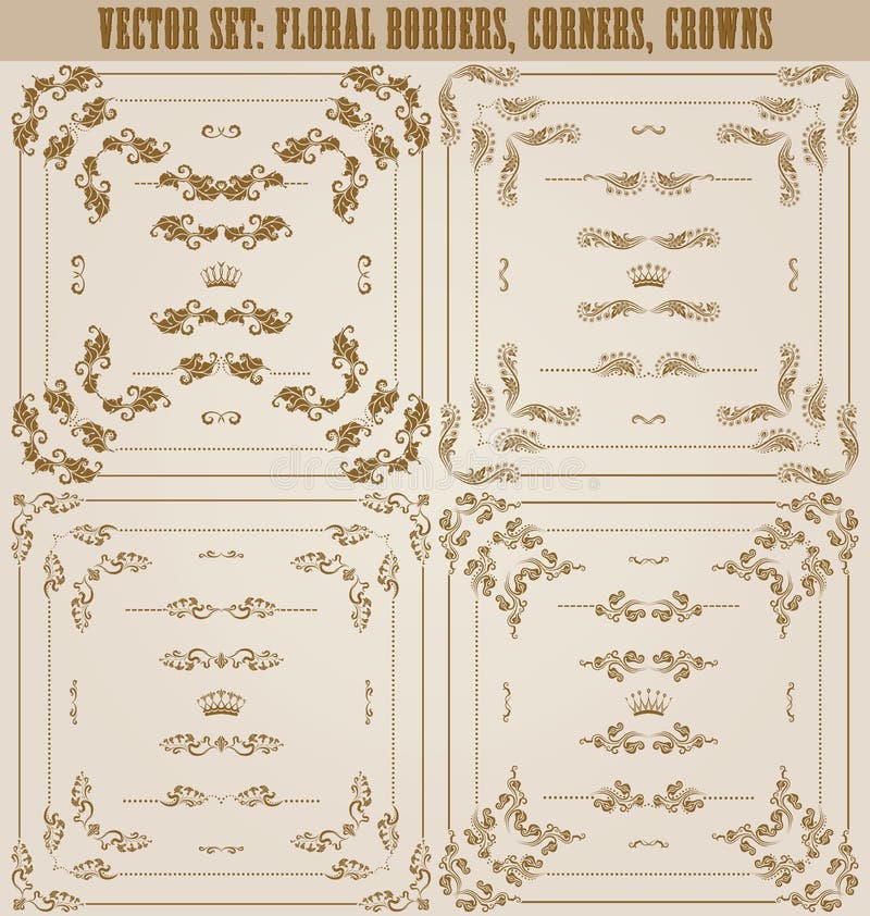 Ensemble de vecteur de frontières décoratives d'or, cadre illustration stock Ensemble de vecteur de frontières décoratives d'or, cadre illustration stock