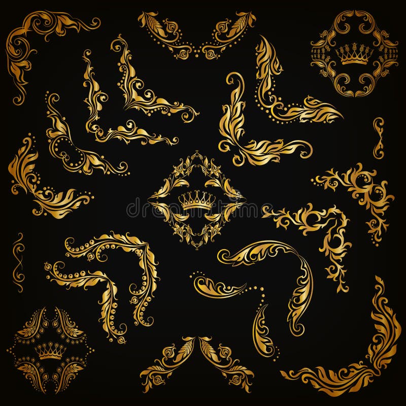 Ensemble de vecteur de frontières décoratives d'or, cadre illustration stock Ensemble de vecteur de frontières décoratives d'or, cadre illustration stock