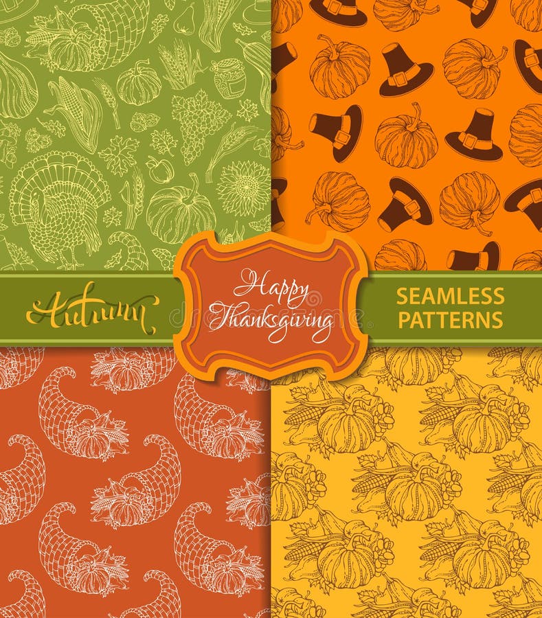 Ensemble de vecteur de modèles sans couture de thanksgiving de duotone illustration stock Ensemble de vecteur de modèles sans couture de thanksgiving de duotone illustration stock