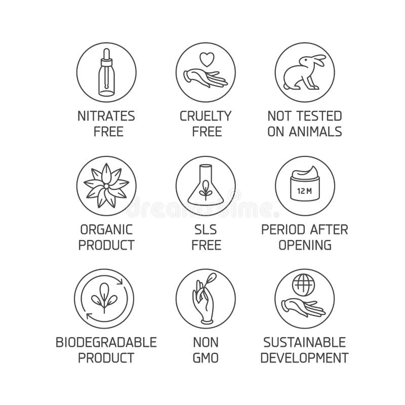 Ensemble de vecteur de logos, insignes et icônes pour les produits faits main écologiques naturels, cosmétiques organiques, vegan