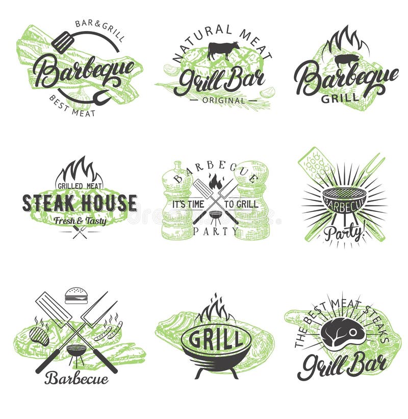 Ensemble de vecteur de logos de labels d'insignes de BBQ de cru illustration de vecteur Ensemble de vecteur de logos de labels d'insignes de BBQ de cru illustration de vecteur