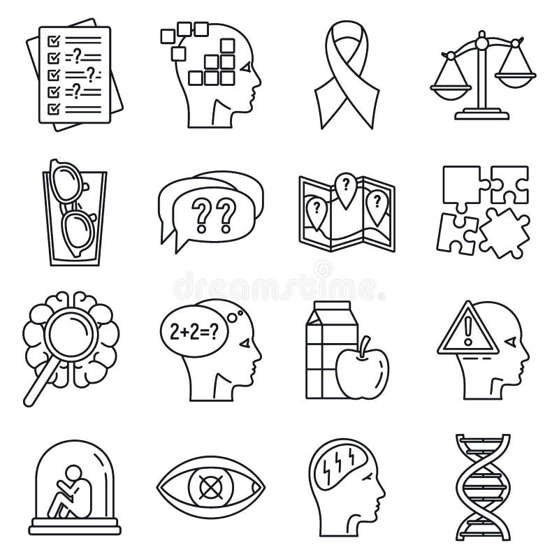 Ensemble de vieillissement d'icônes de la maladie d'Alzheimer, style d'ensemble illustration libre de droits Ensemble de vieillissement d'icônes de la maladie d'Alzheimer, style d'ensemble illustration libre de droits