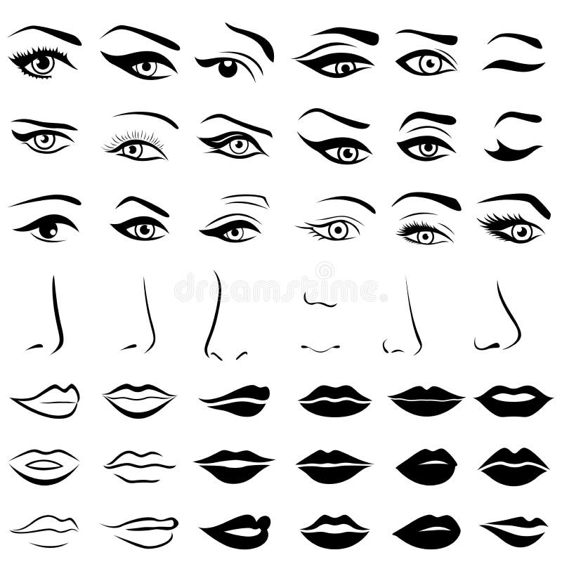 Ensemble de yeux humains, de nez et de lèvres illustration stock Ensemble de yeux humains, de nez et de lèvres illustration stock