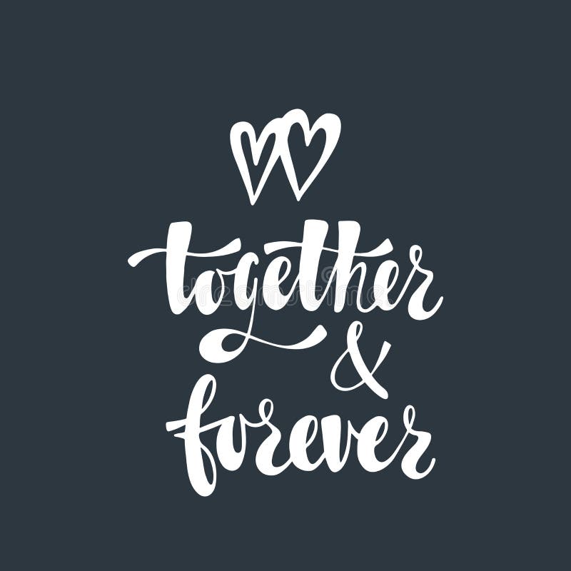 Ensemble et pour toujours Expression manuscrite romantique au sujet de l'amour avec des couples des coeurs illustration stock Ensemble et pour toujours Expression manuscrite romantique au sujet de l'amour avec des couples des coeurs illustration stock