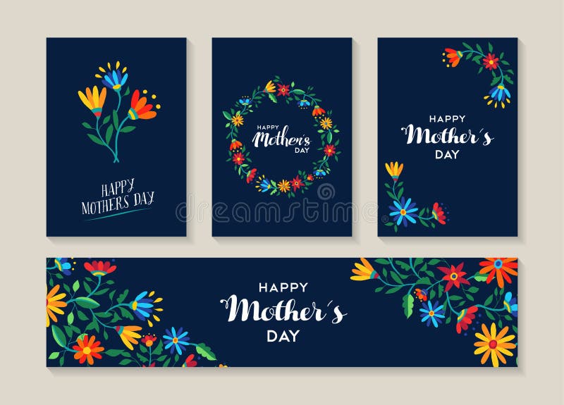 Ensemble heureux de jour de mères de labels et de cartes de fleur