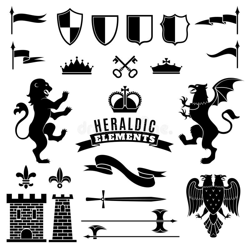 Ensemble héraldique de blanc de noir d'éléments illustration stock Ensemble héraldique de blanc de noir d'éléments illustration stock