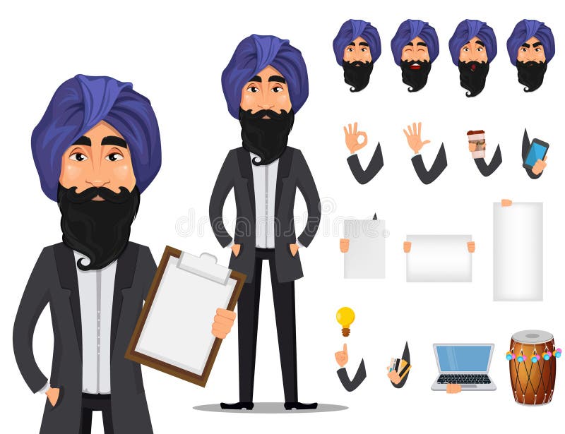 Ensemble indien de création de personnage de dessin animé d'homme d'affaires illustration stock Ensemble indien de création de personnage de dessin animé d'homme d'affaires illustration stock