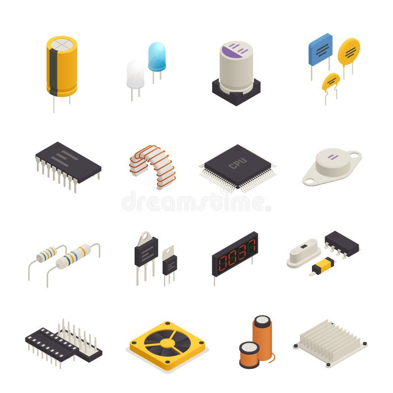 Ensemble isométrique de composants électroniques de semi-conducteur illustration libre de droits Ensemble isométrique de composants électroniques de semi-conducteur illustration libre de droits