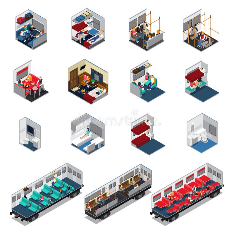Ensemble isométrique intérieur de train illustration de vecteur Ensemble isométrique intérieur de train illustration de vecteur