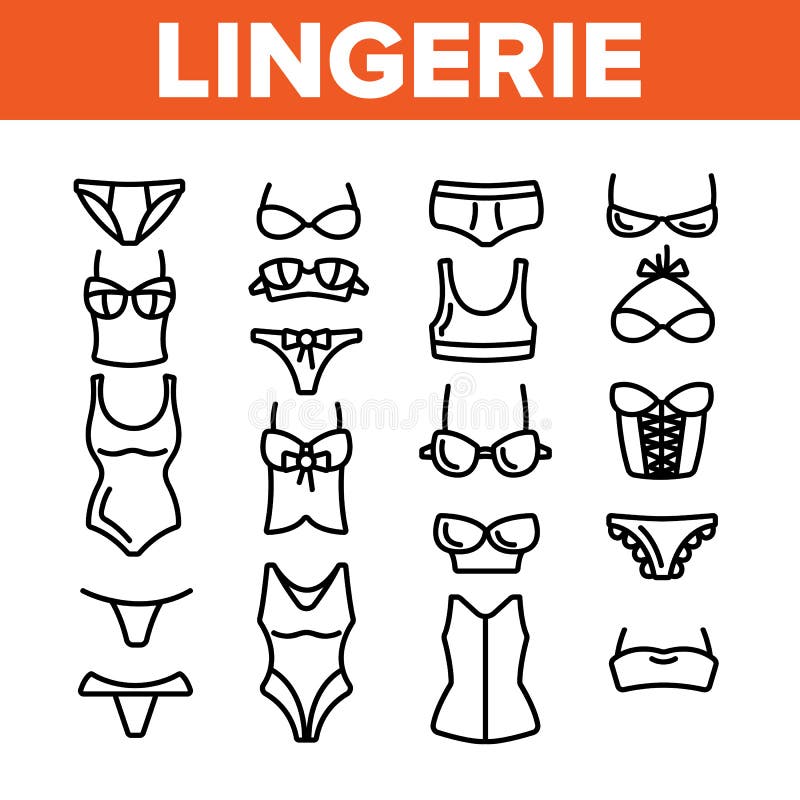 Ensemble lin?aire d'ic?nes de vecteur d'articles d'accessoires de lingerie illustration libre de droits Ensemble lin?aire d'ic?nes de vecteur d'articles d'accessoires de lingerie illustration libre de droits