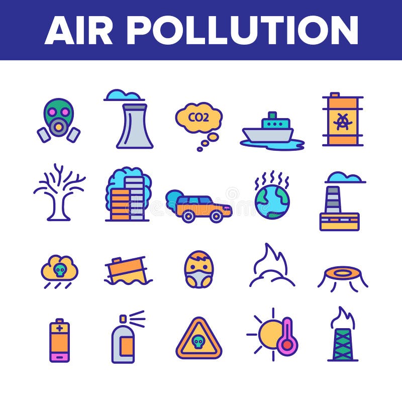 Ensemble lin?aire environnemental de vecteur d'ic?nes de pollution atmosph?rique illustration de vecteur Ensemble lin?aire environnemental de vecteur d'ic?nes de pollution atmosph?rique illustration de vecteur