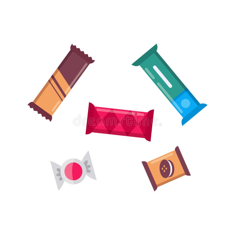 Ensemble mignon de candys de barre de chocolat d'icônes de vecteur Collection de casse-cro?te illustration stock Ensemble mignon de candys de barre de chocolat d'icônes de vecteur Collection de casse-cro?te illustration stock