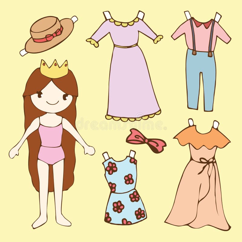 Ensemble mignon de poupée de papier de fille illustration stock Ensemble mignon de poupée de papier de fille illustration stock