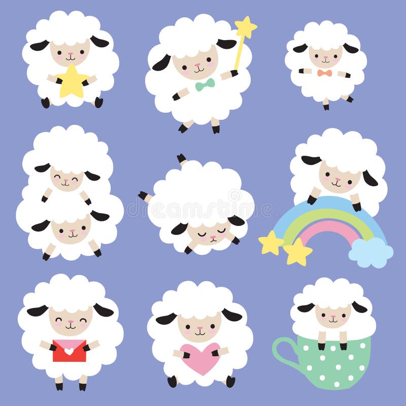 Ensemble mignon de vecteur de moutons blancs illustration de vecteur Ensemble mignon de vecteur de moutons blancs illustration de vecteur