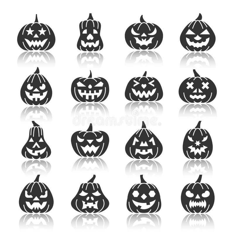 Ensemble monochrome d'icône de silhouette de potiron de Halloween illustration libre de droits Ensemble monochrome d'icône de silhouette de potiron de Halloween illustration libre de droits