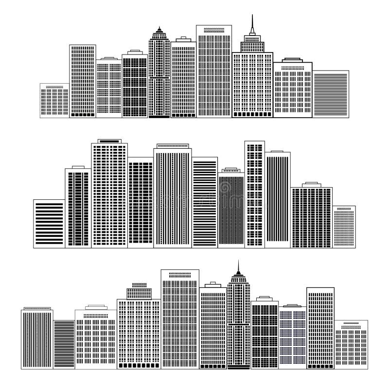 Ensemble noir d'icône de silhouette de villes Illustration de vecteur illustration stock Ensemble noir d'icône de silhouette de villes Illustration de vecteur illustration stock