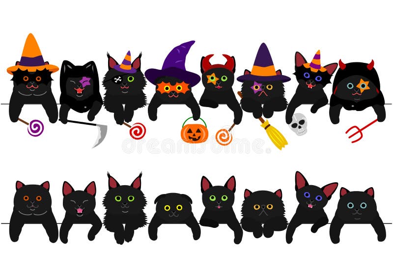 Ensemble noir mignon de frontière de minous illustration stock Ensemble noir mignon de frontière de minous illustration stock