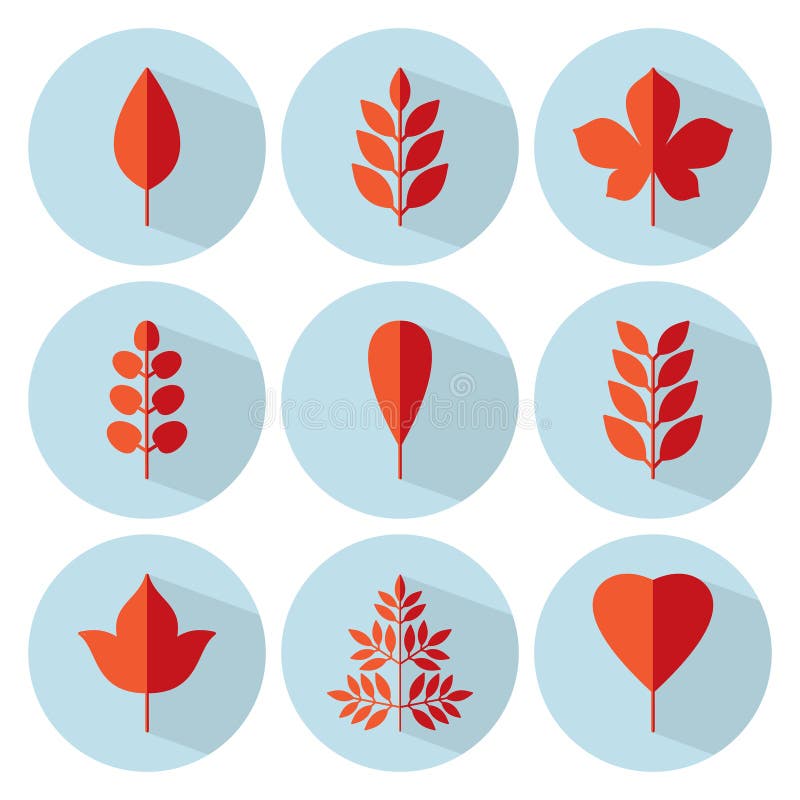Ensemble plat d'icône de feuille d'automne Collection de vecteur Lames d'arbre Eco r illustration stock Ensemble plat d'icône de feuille d'automne Collection de vecteur Lames d'arbre Eco r illustration stock