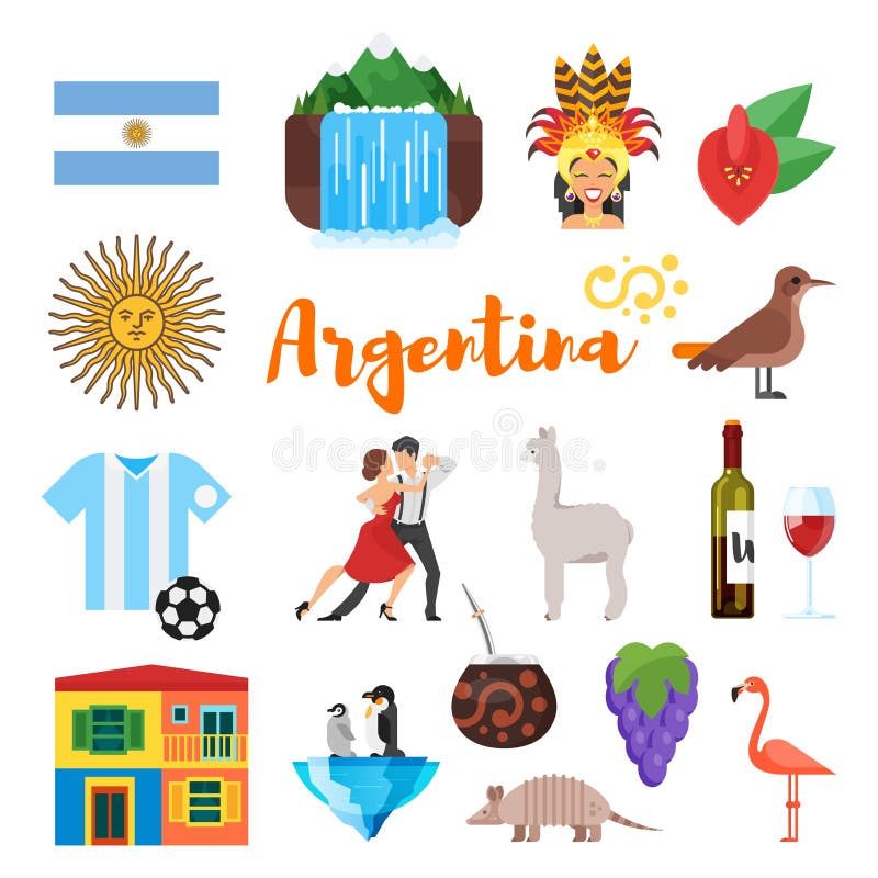 Ensemble plat de style de vecteur de symboles culturels nationaux de l'Argentine illustration libre de droits Ensemble plat de style de vecteur de symboles culturels nationaux de l'Argentine illustration libre de droits