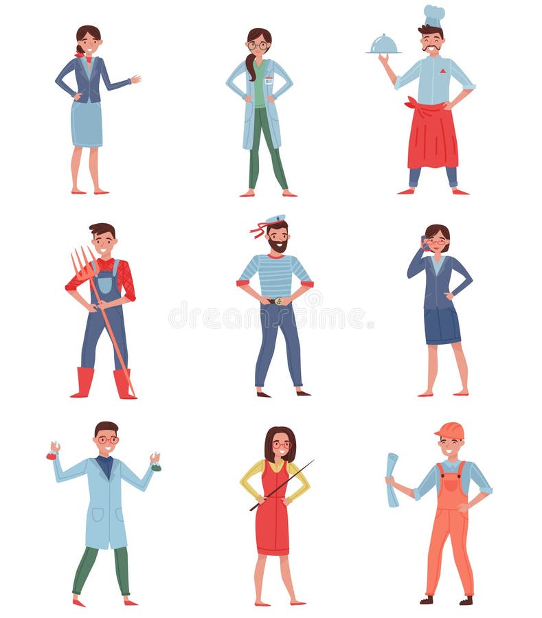 Ensemble plat de vecteur de différentes professions de personnes Hôtesse, docteur, chef, agriculteur, marin, femme d'affaires, ch illustration libre de droits Ensemble plat de vecteur de différentes professions de personnes Hôtesse, docteur, chef, agriculteur, marin, femme d'affaires, ch illustration libre de droits