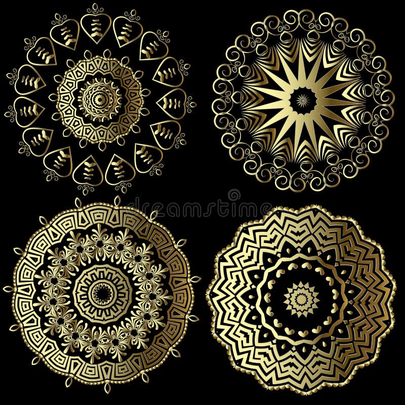 Ensemble rond de modèles de mandala de vecteur grec de cru fleuri floral de fond Ornements antiques de méandre grec géométrique d illustration stock Ensemble rond de modèles de mandala de vecteur grec de cru fleuri floral de fond Ornements antiques de méandre grec géométrique d illustration stock